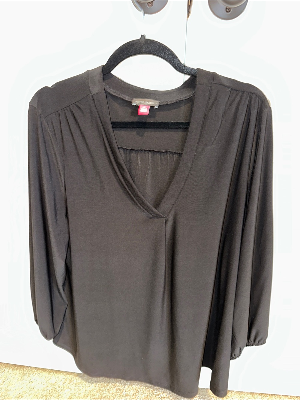 Vince Camuto Black V-Neck Draped Blouse